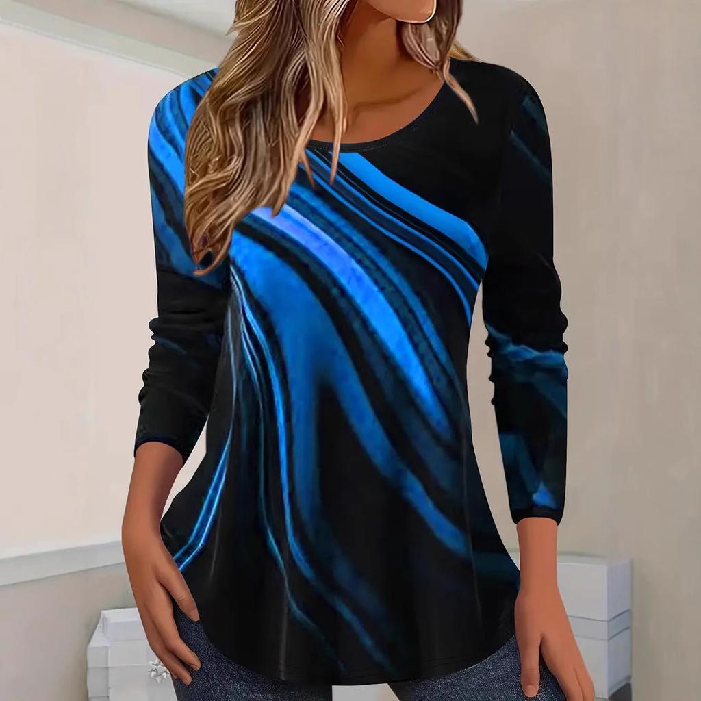 Fashionable Loose Casual Versatile Top Colorful Long Sleeved Round Neck Women's T-shirts
