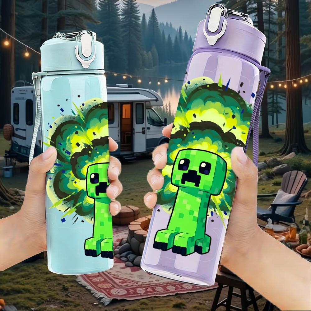 1PC Green Slime Monster Splash Cartoon 750ml Color Plastic Sports Water Bottle Leakproof Flip Straw Lid Suitable for Sports Office Home Use