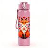 1PC Folk Fox Head Illustration 750ml Color Plastic Sports Water Bottle Leakproof Flip Straw Lid Suitable for Sports Office Home Use