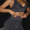 Shimmer Seamless European & American Cross-Border Yoga Suit - Shiny Silver Silk