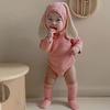 Ribbed Texture Bunny Costume Cotton Solid Baby Bodysuit Rabbit Romper Sets  Infant Girls