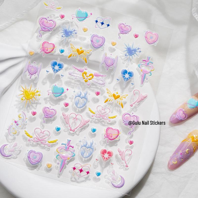 3D Cartoon Heart Princess Nail Art Stickers with Fairy Bow