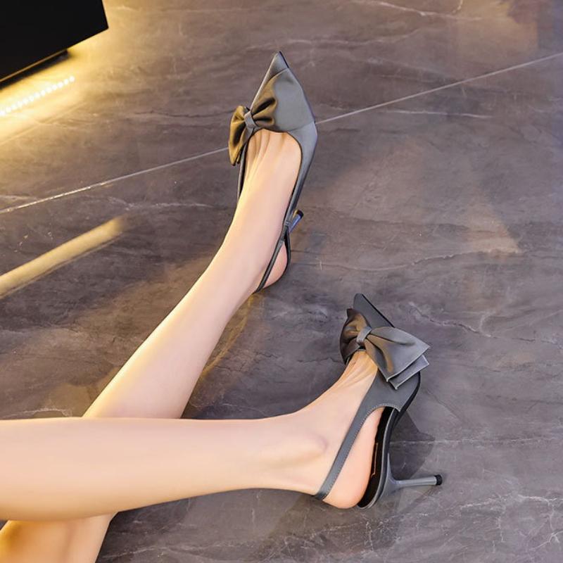 Fashion High Quality Satin Bow Designer Brand Sandals Women Pointed Toe Thin Heel Back Strap Slide Sandals Elegant Comfort Dress Shoes