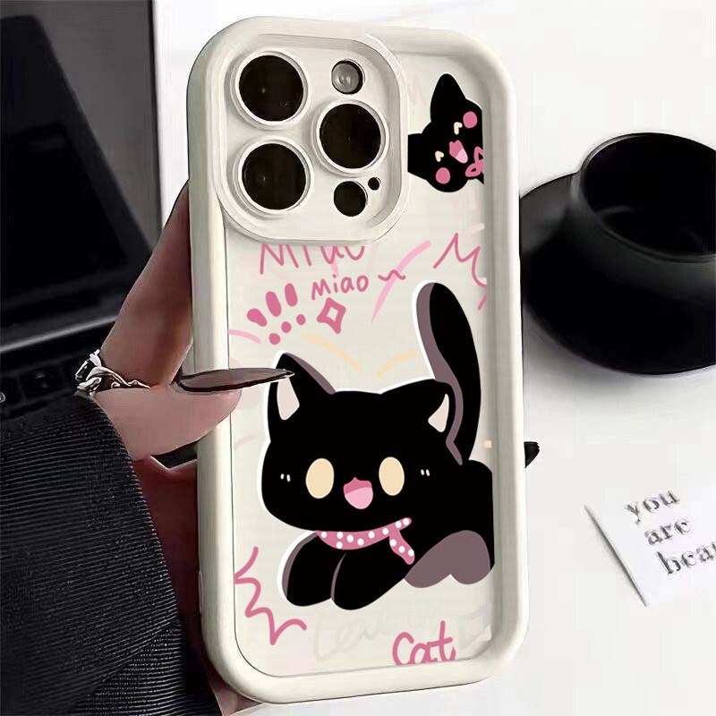 INS Cartoon Black Cat Phone Case For Xiaomi Redmi Note 13 12 Pro Plus 4G 5G 13C 12C 14C 10C A3 Silicone Anti-falling Cover Couqe