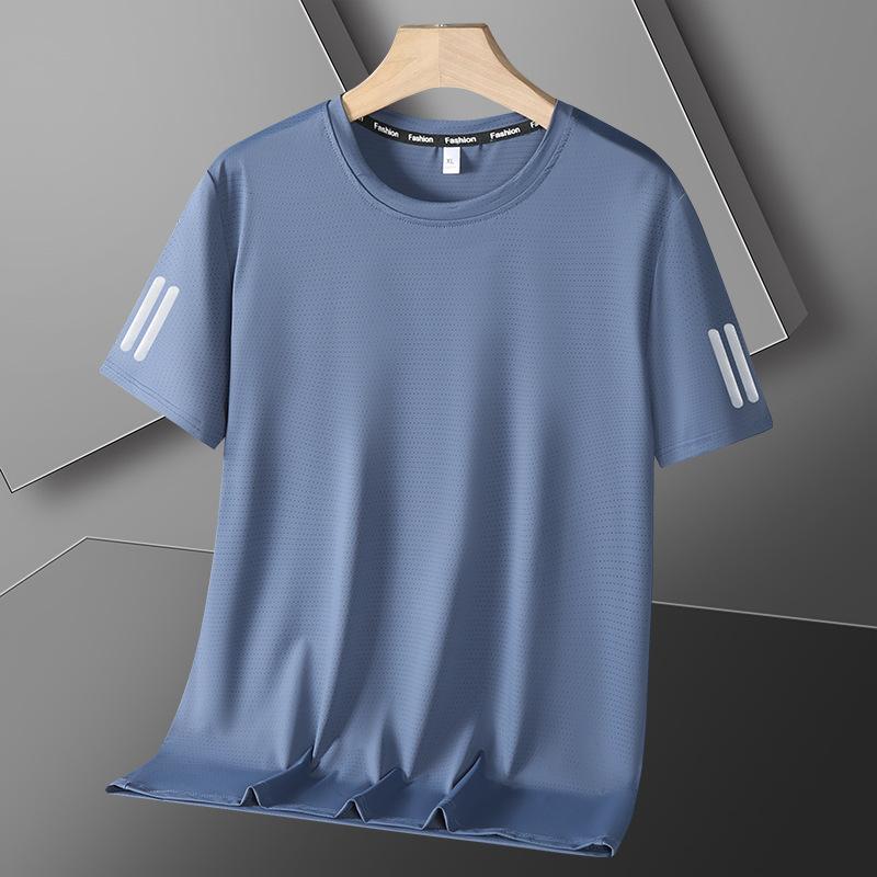Ice Silk Short Sleeve T-shirt Men's Sports Quick Dry Top Men's Loose Half Sleeve Large Bottom Shirt