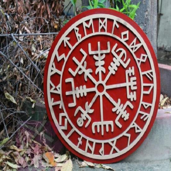 Medieval  Viking Shield - Helmet of Awe with Dragon and Runes Viking Shield 24'