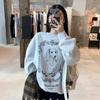 Korean Trendy OPEN*Y Dog Print Fleece Sweatshirt - Unisex, Casual & Cozy for Autumn/Winter