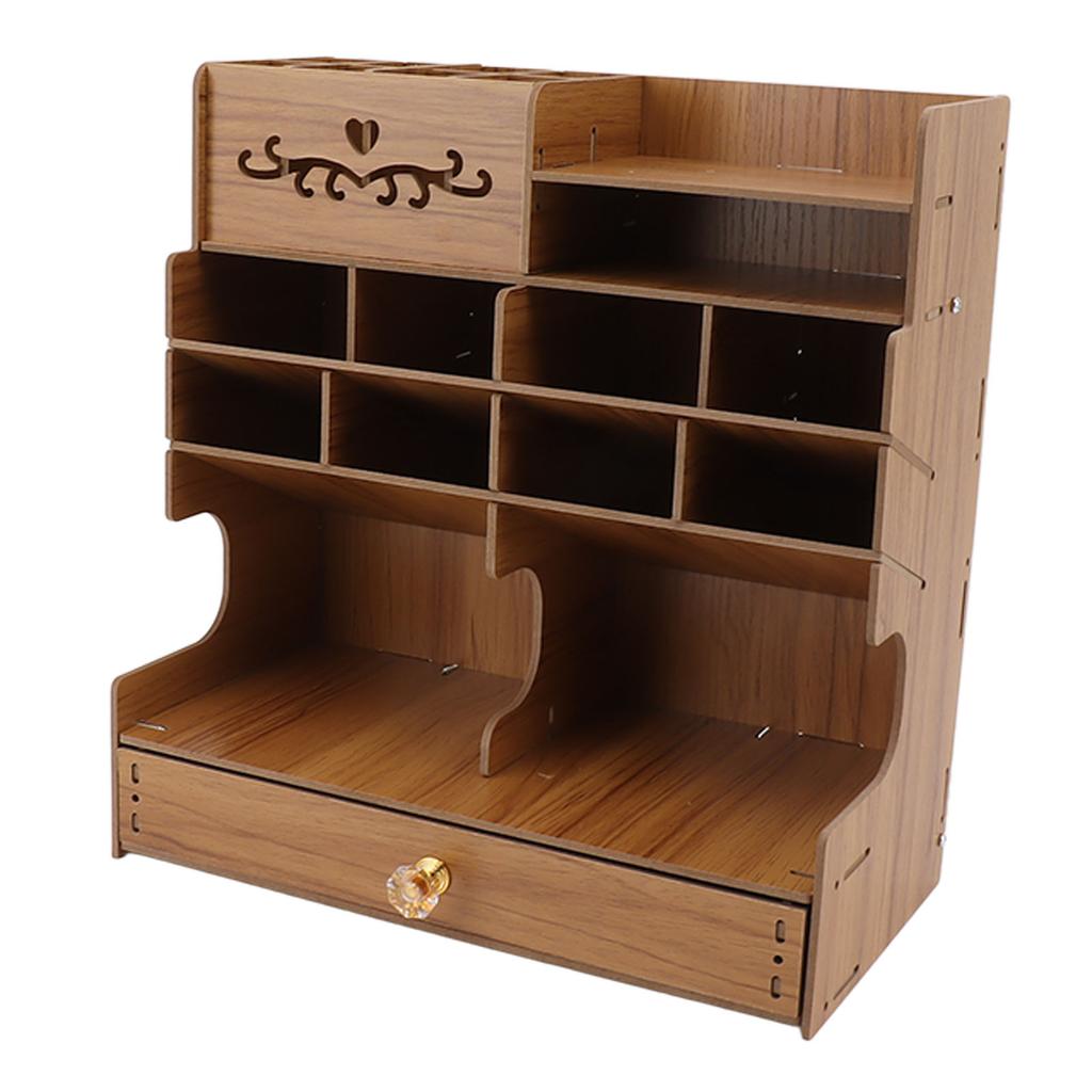 Wooden Desk Organizer Multi Functional DIY Pen Holder Box Desktop Stationary Easy Assembly Home