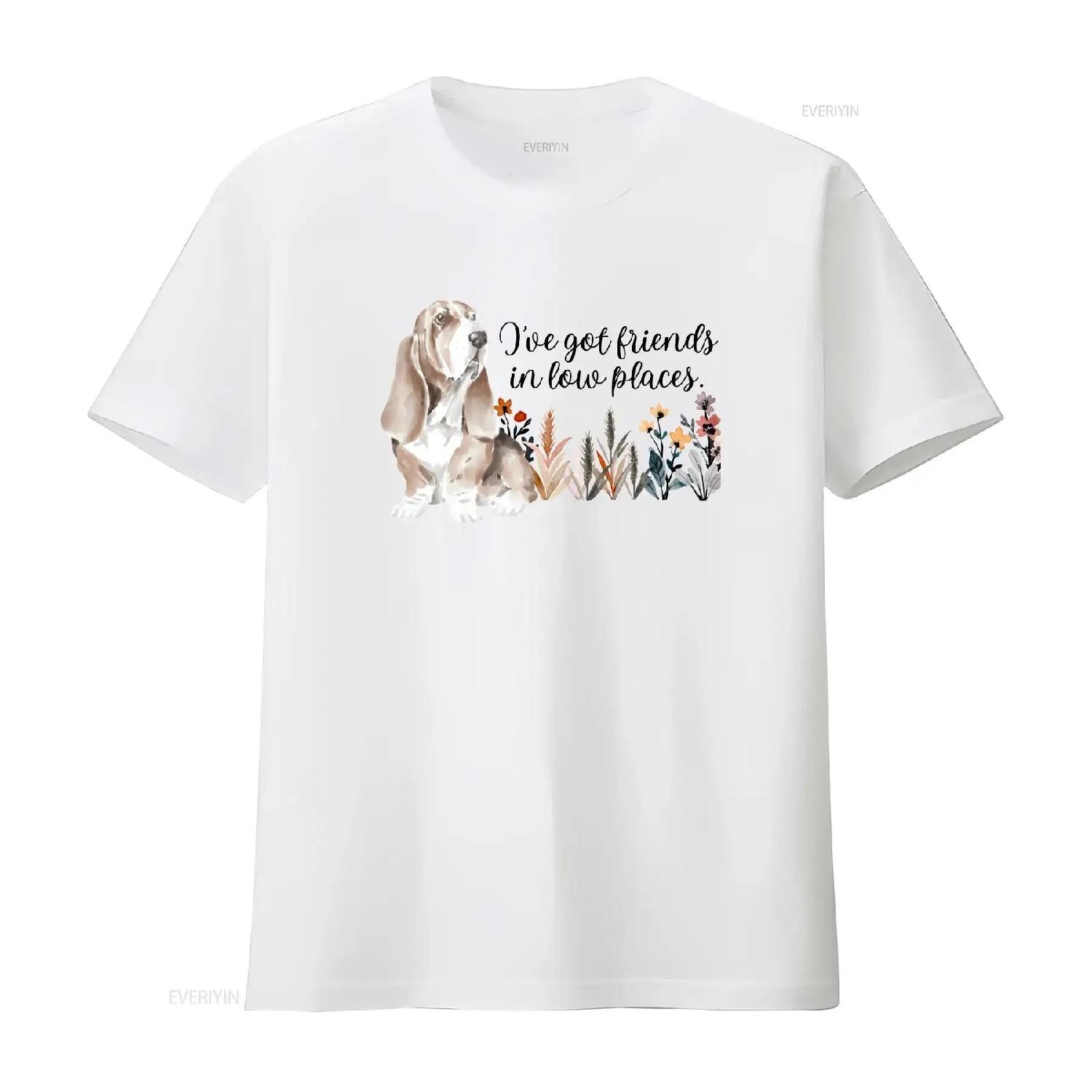 Basset Hound T Shirt I ve Got Friends in Low Places Funny Dog Owner Mom for Her vintage Washed streetwear Stylish homme fashion XXXXXL белый 1680₽