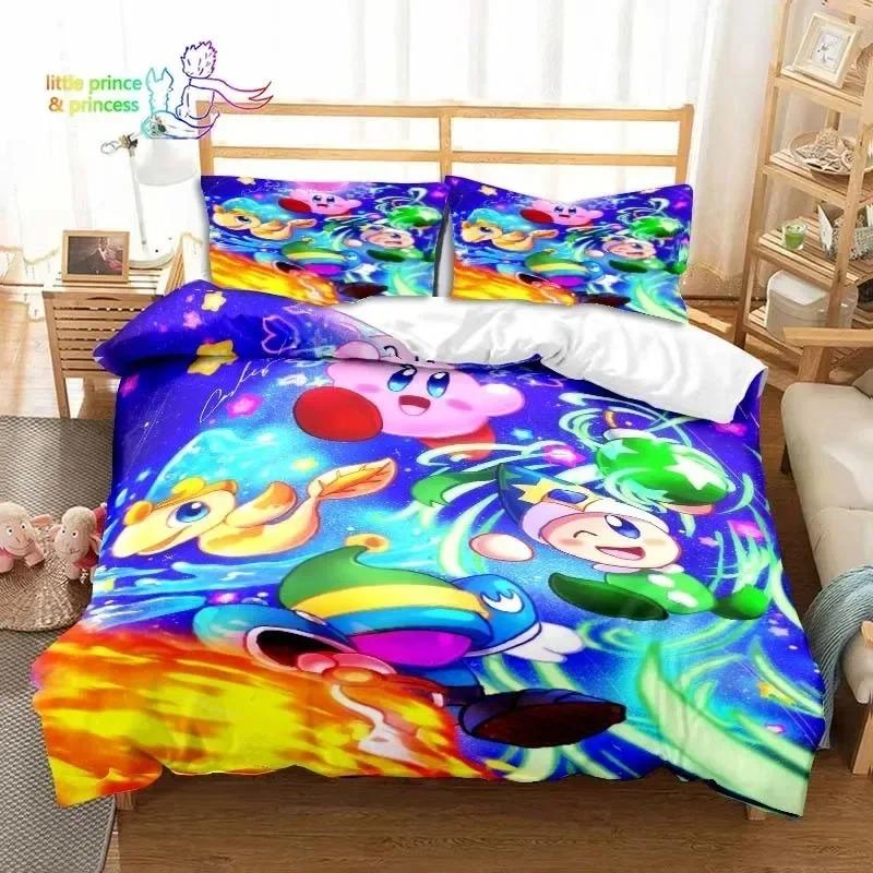 3D Design Printed Kawaii Cartoon Kirbys Bed Ensemble Single Size Single Size Full Queen Dimension King Dimension Size Bed Kit Adult Kid Bedroom