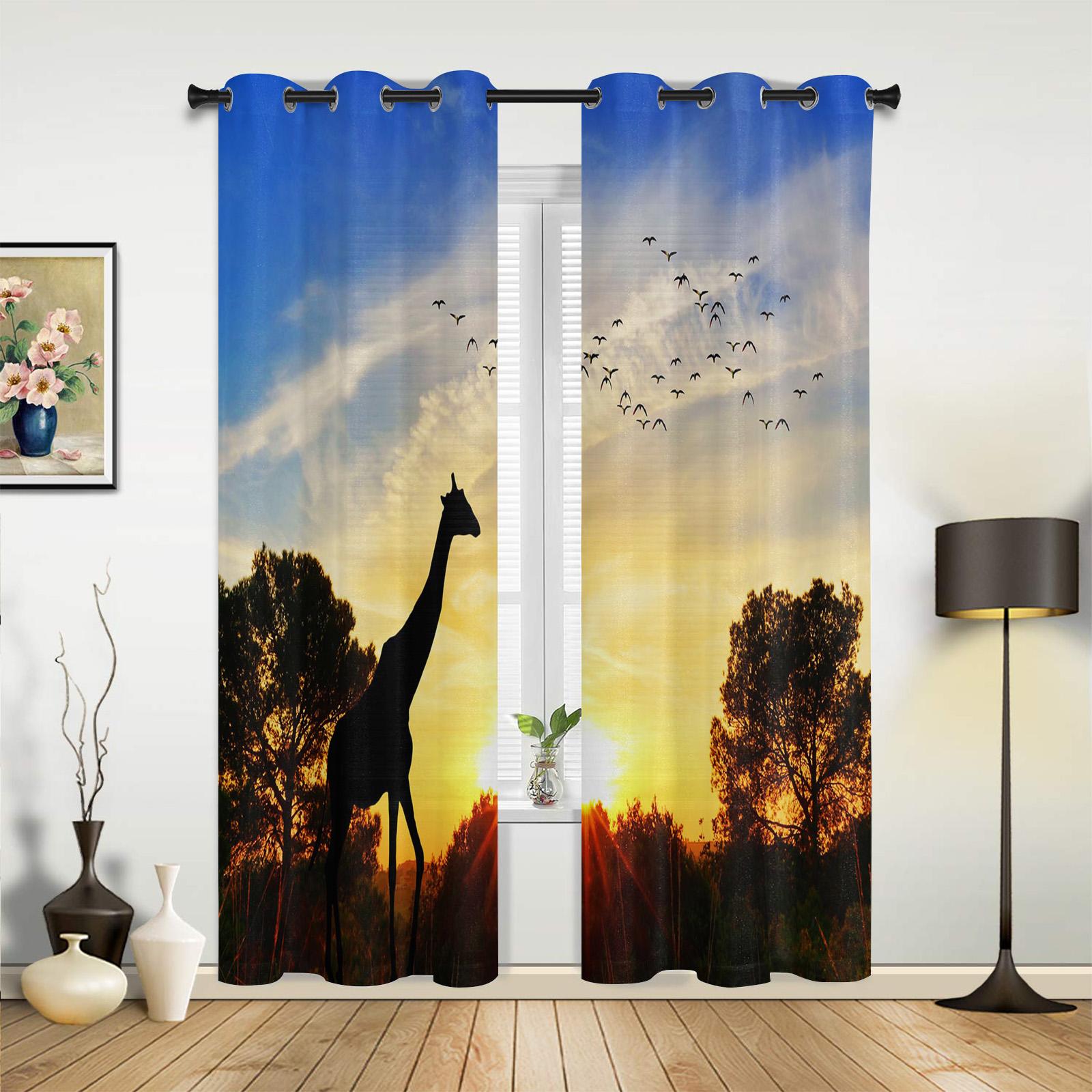 Закат Жираф Пейзаж Шторы на окна Гостиная Спальня Декор для окон Бытовые кухонные шторы — фото 3