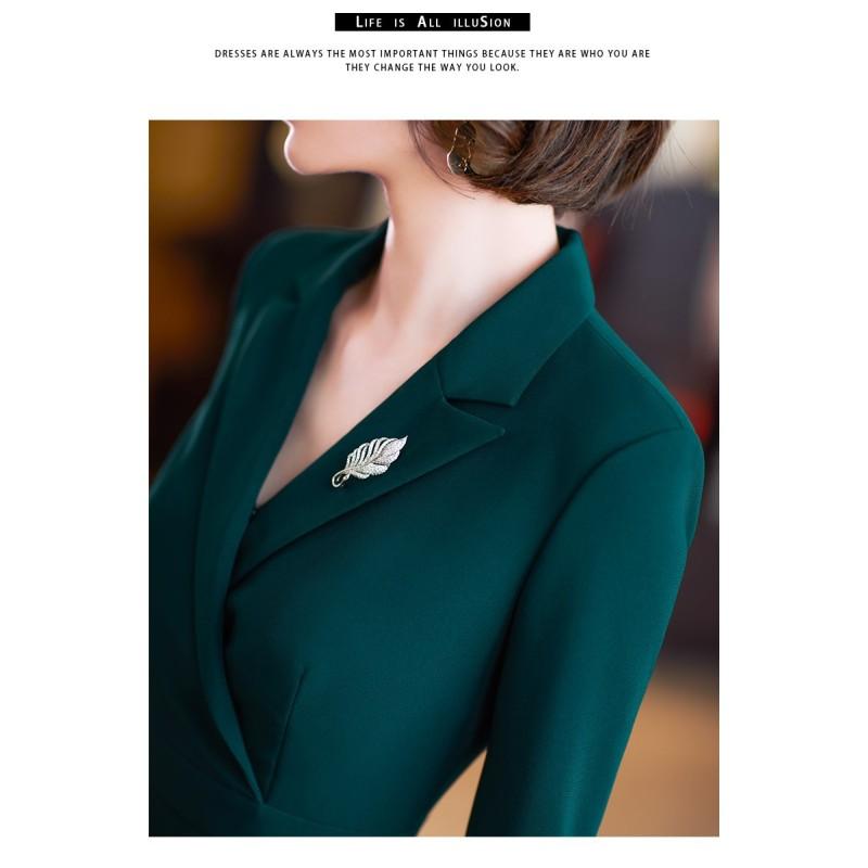 Tooxika New Solid Color Long-sleeved Dress Elegant Professional Style Suit Collar Waist Large Swing Skirt