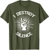 Drummer I Destroy Silence Rock Hand Drum Sticks Graphic Tee Casual Unisexs TShirt