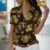 2025 Summer New Fashion Women's Flower Printed Short Sleeve V-neck Casual Button-down Shirt Top