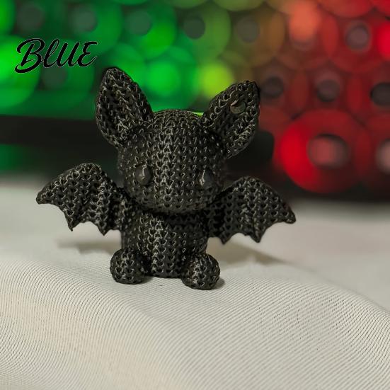 Small Resin Craft Sculptures 3D Printed Bat Figurine with Knitted Texture Cartoon Halloween Decoration Matte Black Cute Animal Statue for Desk Shelf