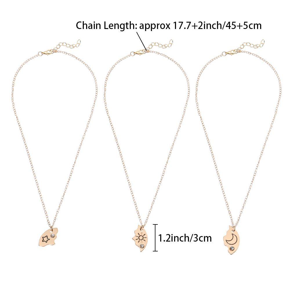 Collier d'amitié avec pendentif BFF incrusté de strass pour homme et femme, motif soleil, lune, nuage, étoile