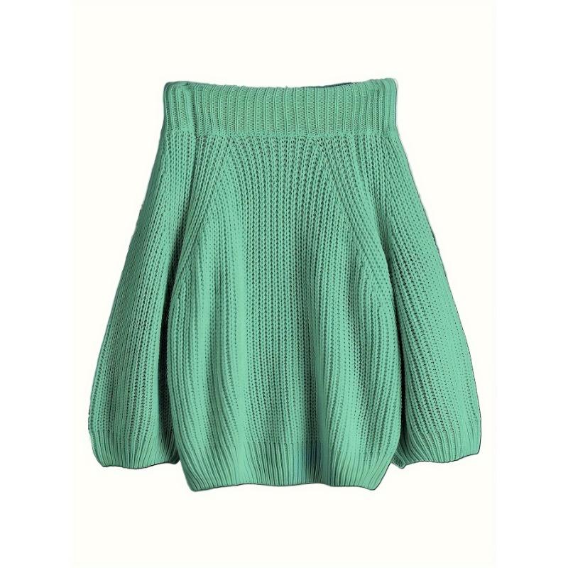 

Зимний женский утолщенный сексуальный пуловер с однотонным воротником, свитер, свободные топы, толстый вязаный свитер с рукавами-фонариками L зелёный