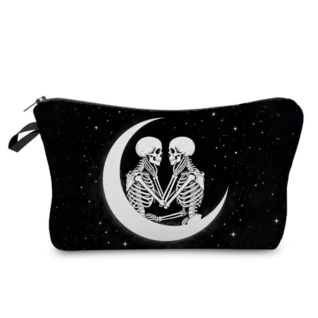 Skull Print Cosmetic Bag, Nail Polish Storage Bag, Daily Travel Clutch Bag, Toilet Bag.