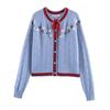Cardigan in Maglia da Donna 2026 con Ricamo Floreale Color-Block Scollo Tondo Manica Lunga Leggero Maglione Casual