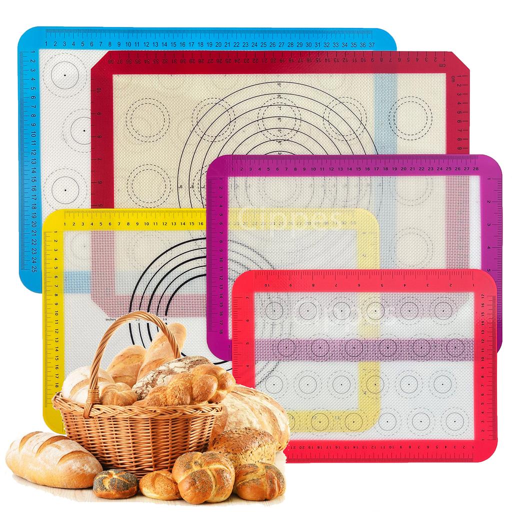 Silicone Baking Mat with Measurement for Oven, Colorful Non Stick Reusable Bakeware Sheet Liner for Make Macaron, Cookie, Pastry