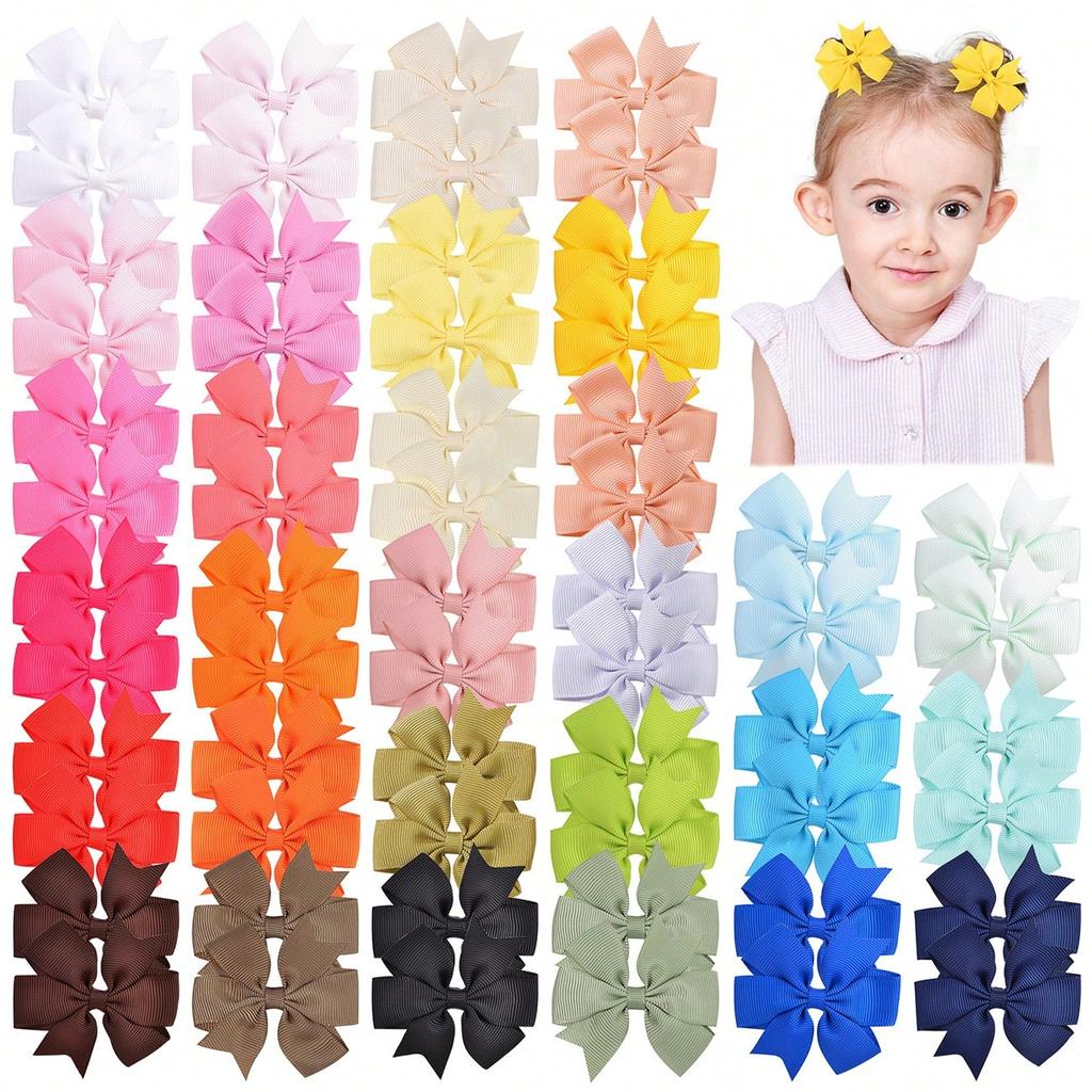 60pcs 2.5'' Ribbon Kids Bows Hair Clips for Baby Girls Random Solid Color Pinwheel Toddler Hairgripes Headwear Hair Accessories