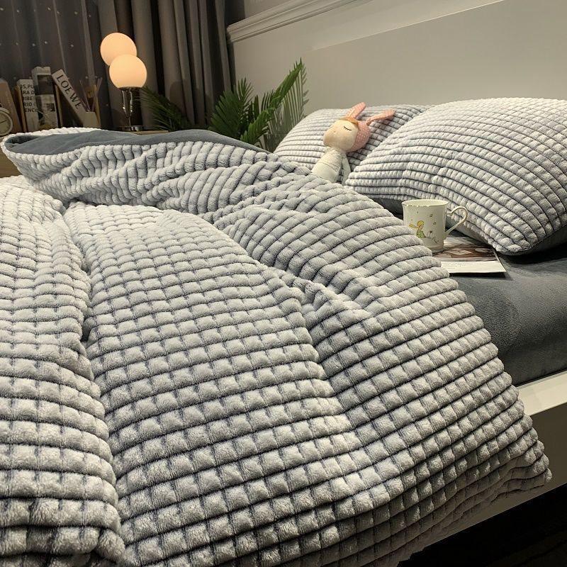 Plush Winter Flannel Fleece 4-Piece Set: Double-Sided, Anti-Static, Thickened