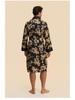 Yaoting Men's Long Sleeve Silk Pajamas and Bathrobe Set, Ice Silk Loungewear
