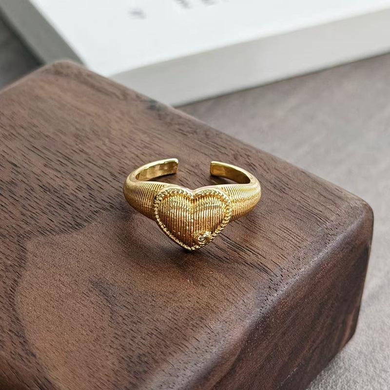 Medieval Vintage Brushed Love Open Ring Court Style Niche High Sense Personality Stacked Ring Adjustable opening