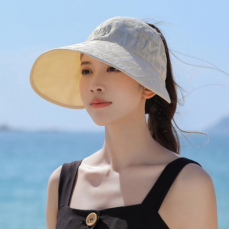 Femei Vară Dantelă Top Gol Șapcă Protecție Solară Bor Largă Anti-UV Pălărie Coadă de Cal Pentru Doamnă Călătorie în Aer Liber Plajă Vizieră Pălărie Pescar