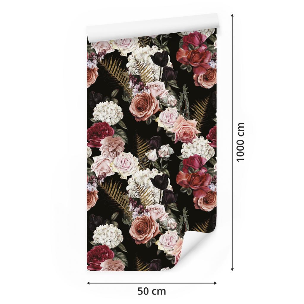 Roses and Fern Leaves Wallpaper for Living Room and Bedroom 50x1000