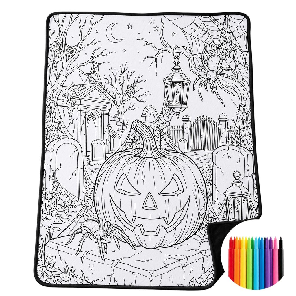 Kids Halloween Drawing with Brushes, 70 Cm, Parent-Child Coloring Blanket for Children