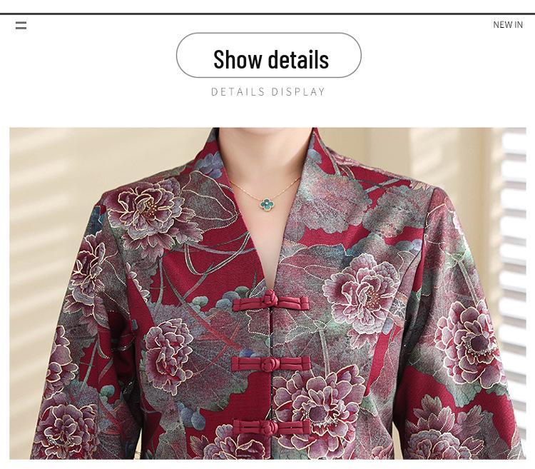 High-End Ethnic Print Long-Sleeve Cheongsam Dress - Women's Mid-Length Fashion for Autumn/Winter