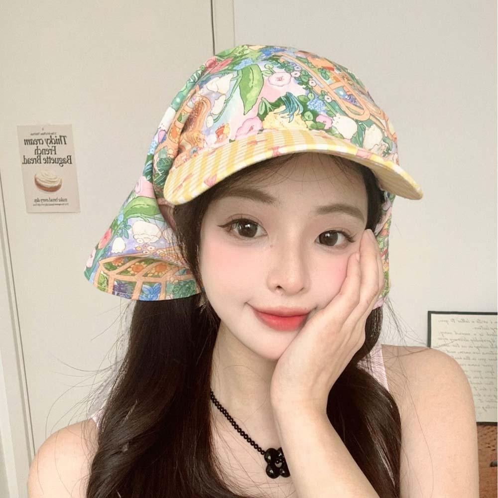 Plaid Headscarf Baseball Hat Floral Triangle Headscarf Hat Driving Scarf Peaked Cap  Summer Outing