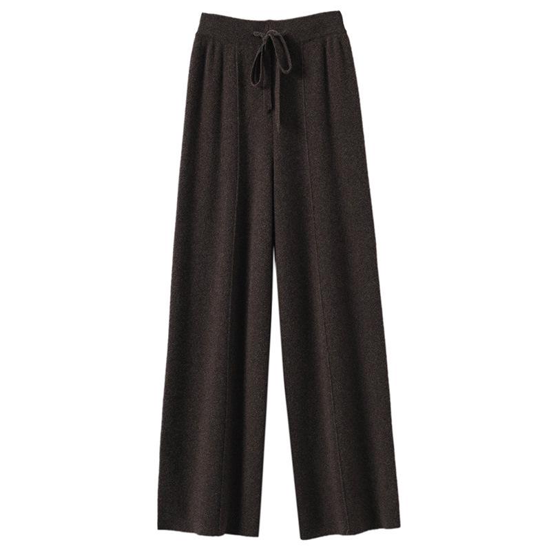 Autumn/Winter Women's High Waist Knitted Wide-Leg Pants - Solid Color, Korean Style
