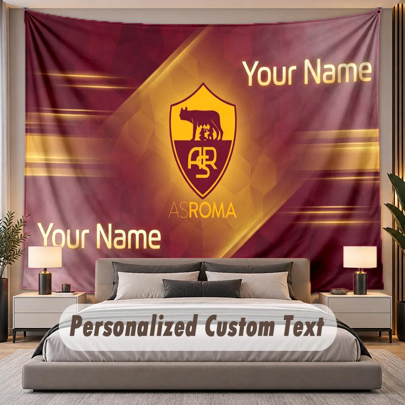Custom Name Text Tapestry AS Roma FC Personalized Polyester Wall Tapestry For Bedroom And Room