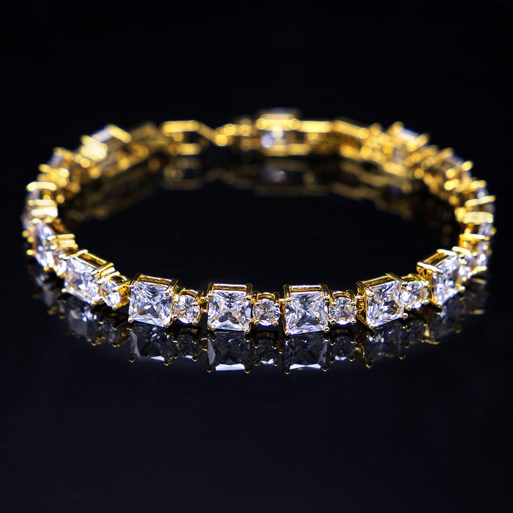 New European and American Fashion Bracelet Ladies Aaa Square Round Fairy Wind Does Not Fade Natural Zircon