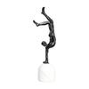 Inverted Pose Human Sculpture Metal Finish with White Pedestal