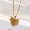 E.B.belle Cute Style Full Zircon Red Heart Pendant Charm Necklace Stainless Steel Sweet Sign Gold Plated Tarnish Free Jewelry