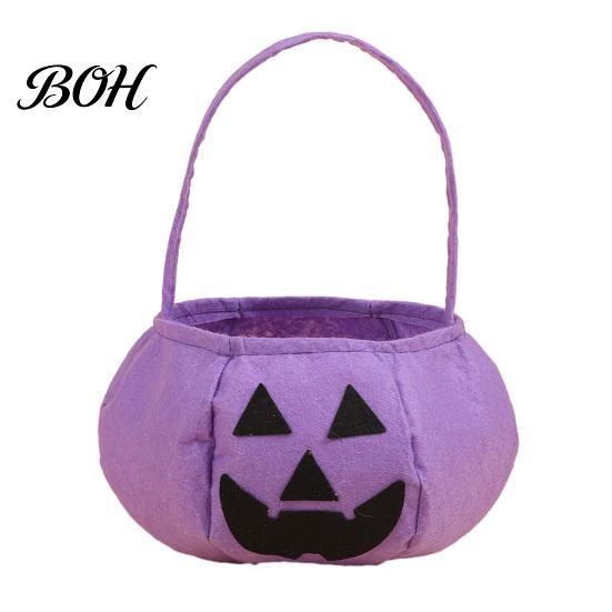 Halloween Party Decoration Pumpkin Candy Bag for Kids, Reusable Non-Woven Trick or Treat Bucket, Bucket Face Snack Holder Basket with Handle