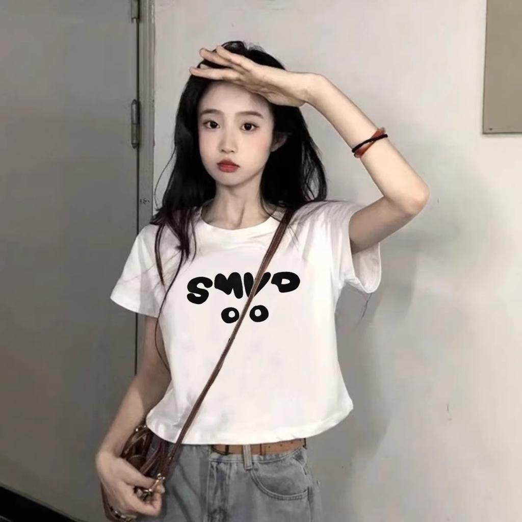 Pure cotton small man black shoulder short-sleeved shirt women's summer new loose and thin design short top