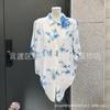 Hand-Dyed Indigo Square-Neck Cardigan with Front Knot - Women's Casual Embroidered Sun Protection Travel Top