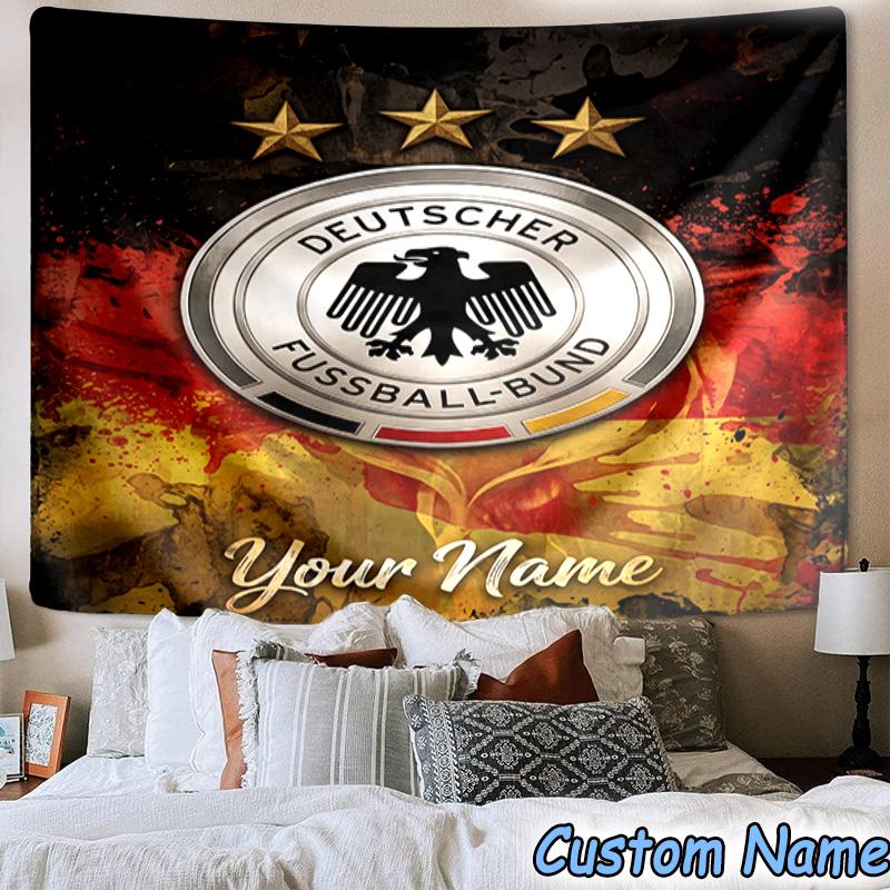 Custom Name German Football Federation Emblem Printed Tapestry, for Bedroom,Livingroom, dormitory, Large Wall Decor, Fabric Decor Fan Birthday Gifts