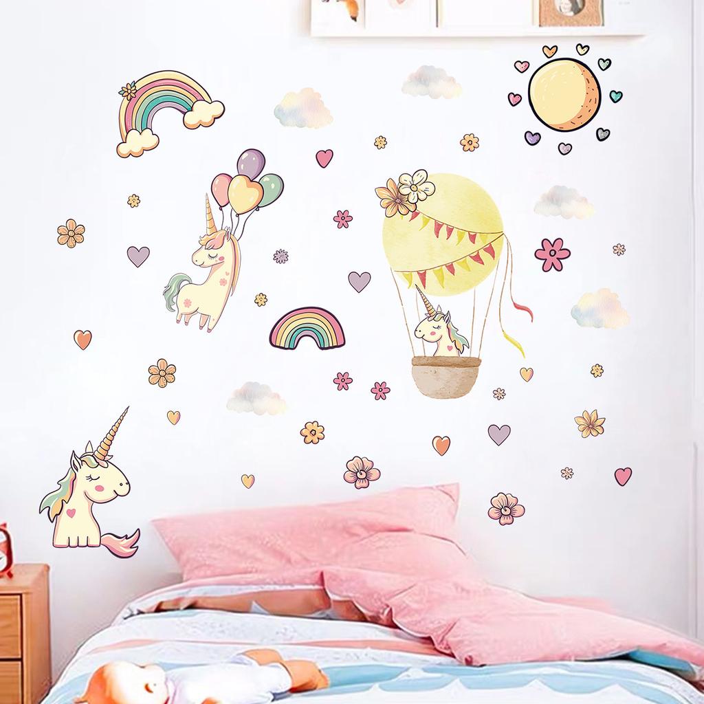 Unicorn Hot Air Balloon Self-adhesive Wall Sticker for Kindergarten Children's Room Decoration Wall Sticker