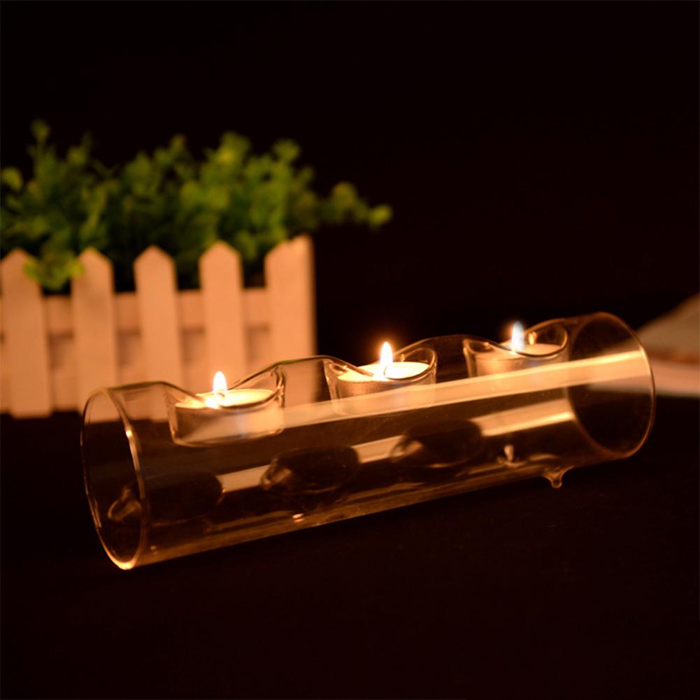 Stylish Crystal-like Glass Tube-shape Candle Holder Romantic Candlestick Home Cafe Wedding Candlelight Dinner Decoration