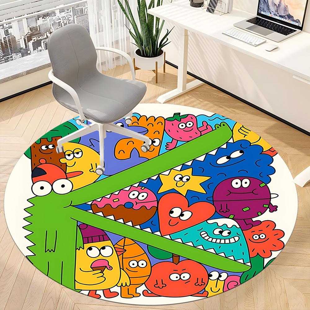 1pc Colorful Creatures Office Round Area Rug, Indoor Mat Suitable ForOffice, Under Office Chairs Bedroom Living Room Home Decor, Room Decot208