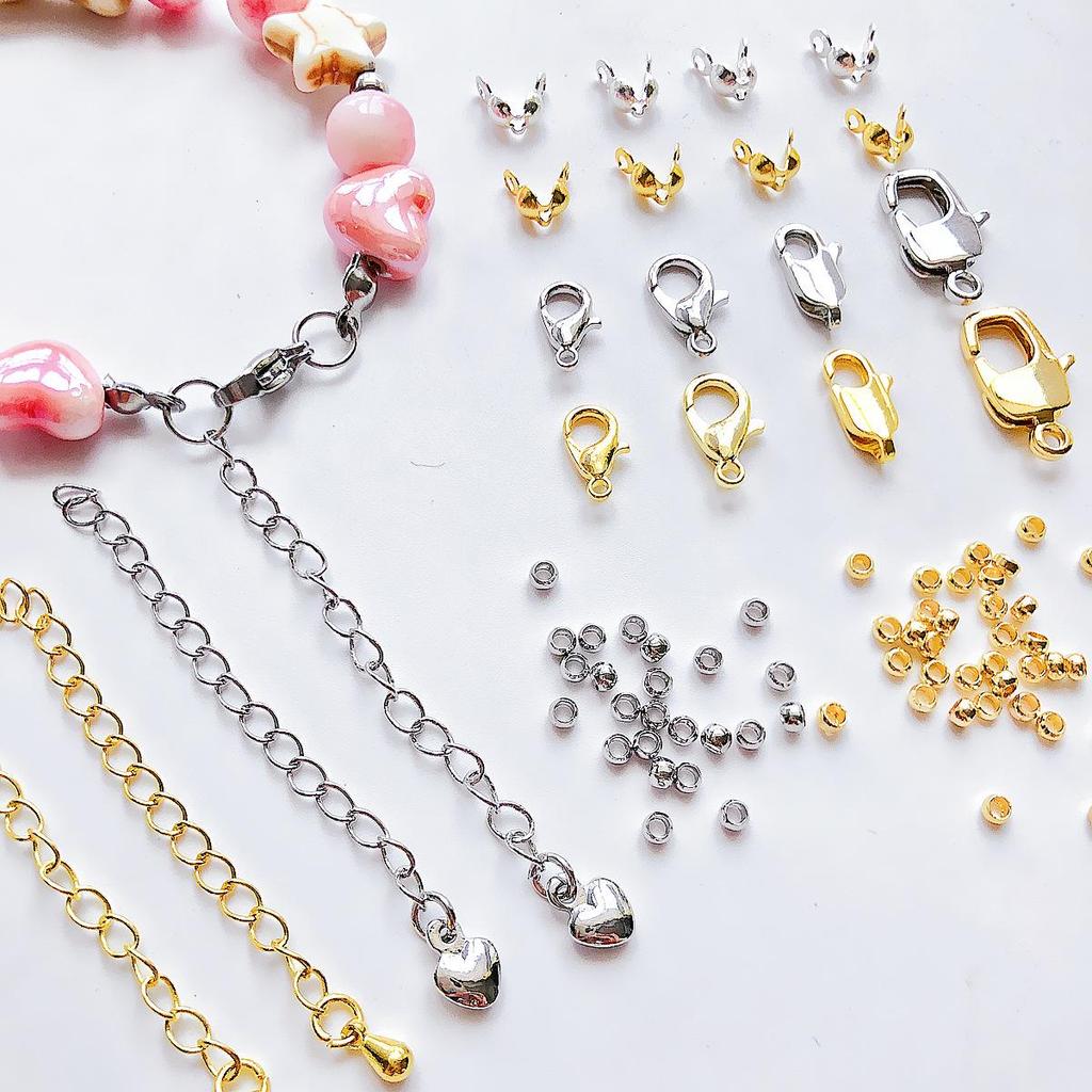 18k Gold-Plated Lobster Clasp Extender Chain with Beaded End Cap for DIY Bracelets & Necklaces