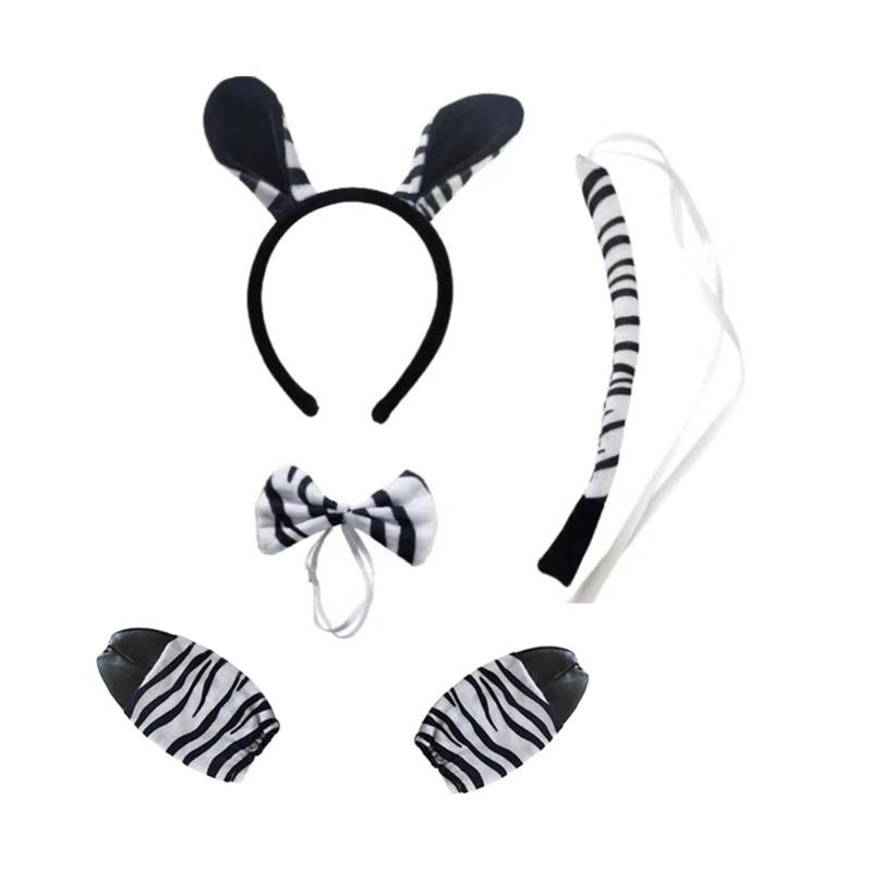 Deer/Elephant/Cheetah/Bear/Dog/Leopard Costume Set Ear Headbands Tail Bows Halloween Christmas Animal Cosplays Costume