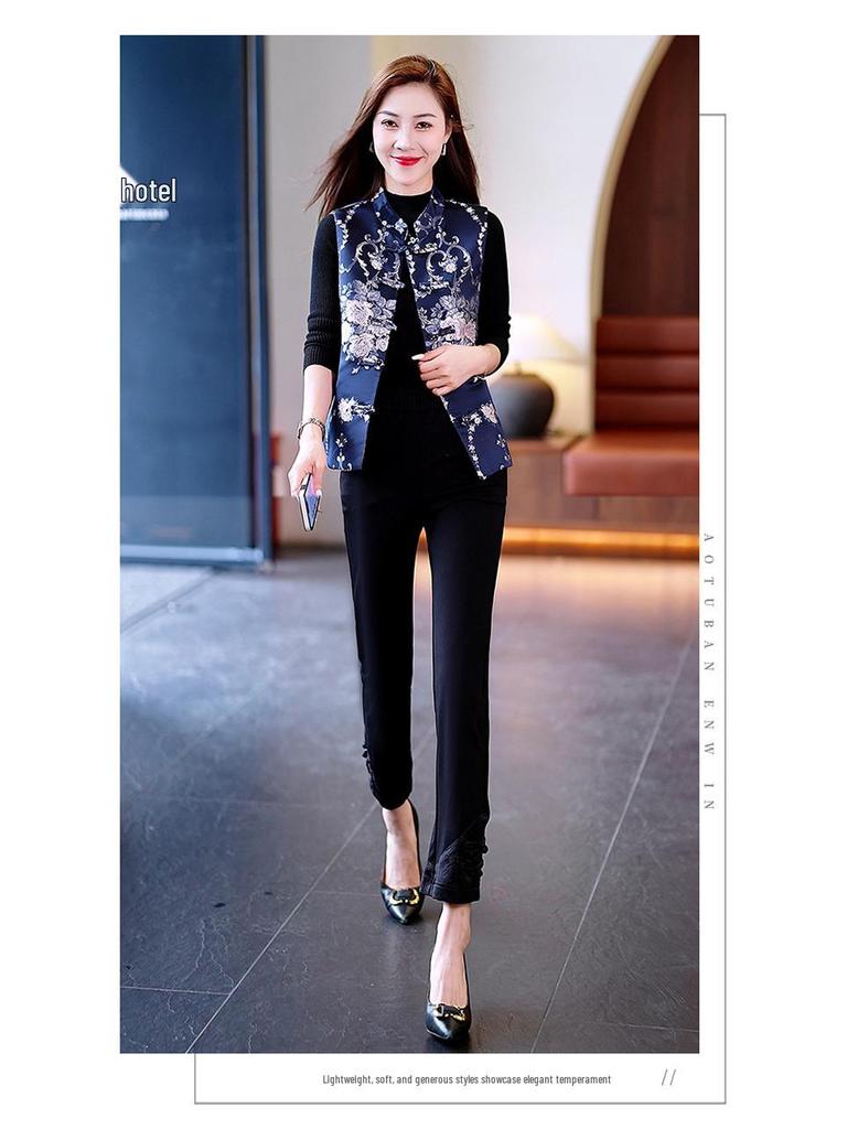 2025 Retro Chiński Styl Dopasowana Bezrękawnikowa Kamizelka - Damska Etniczna Codzienna Moda