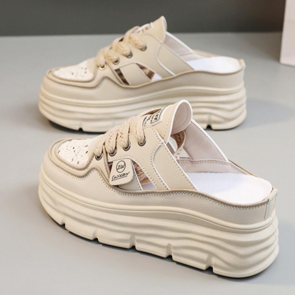 Pantofi Casual Dama Jumătate Drag Mesh Respirabil Pantofi Dama Sandale de Vară Scobite cu Înălțime Internă Mărită Papuci de Dama