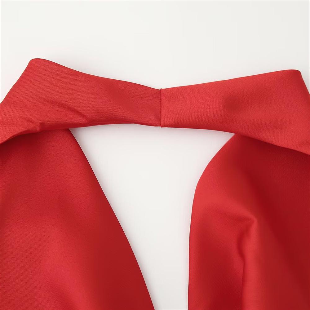 2025 Spring/Summer Women's Backless Halter Cowl Neck Silk Satin Midi Dress